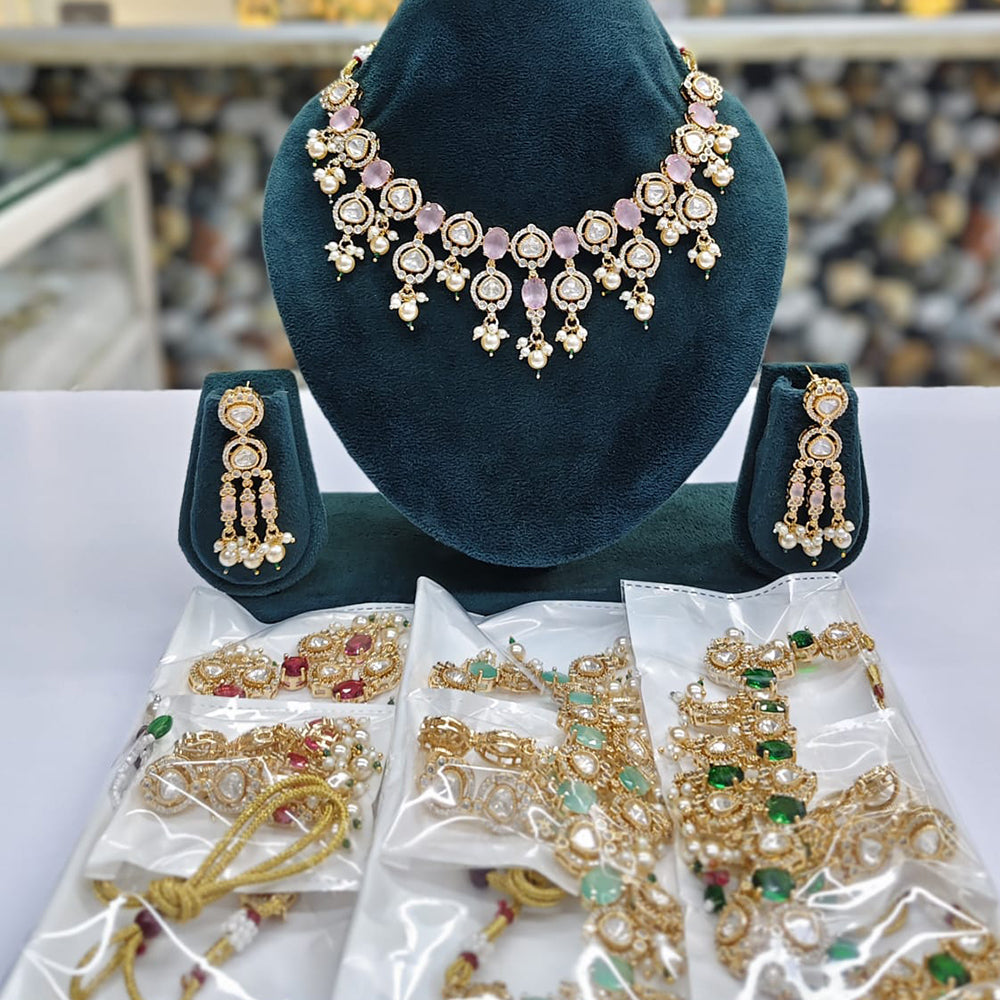 Rajwadi Collection Premium Polki Kundan Stone Necklace Set