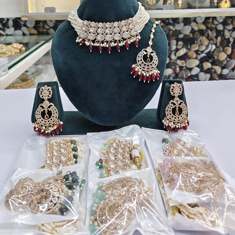 Rajwadi Collection Festive Special Polki Kundan Stone And Pearl Choker Necklace Set
