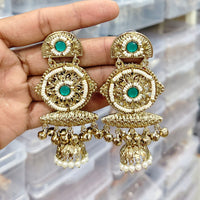 Rajwadi Collection Royal Pota Stone And Pearl Ghungroo Jhumki Earrings