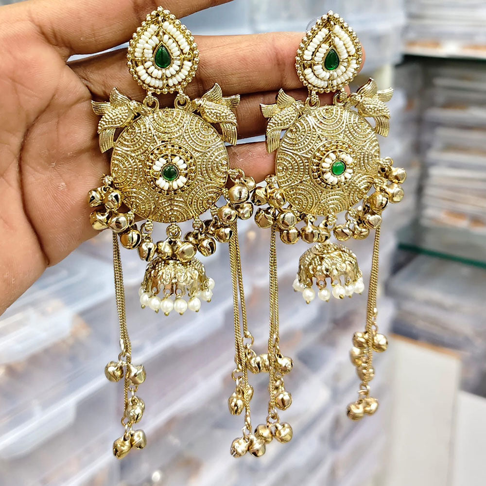 Rajwadi Collection Royal Pota Stone And Pearl Ghungroo Jhumki Earrings