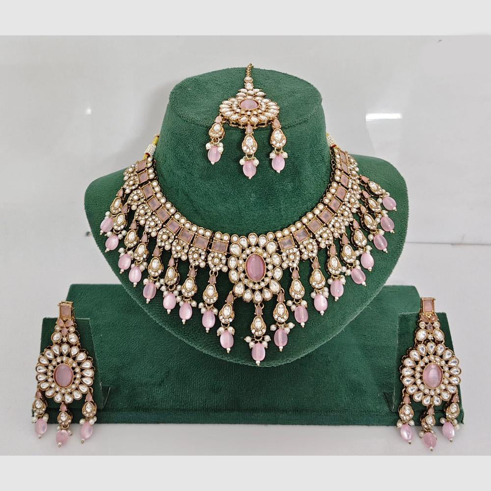 Rajwadi Collection Designer Pota Stone Pearl And Beads Choker Necklace Set