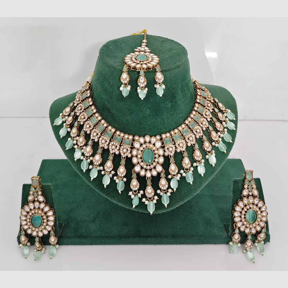 Rajwadi Collection Designer Pota Stone Pearl And Beads Choker Necklace Set