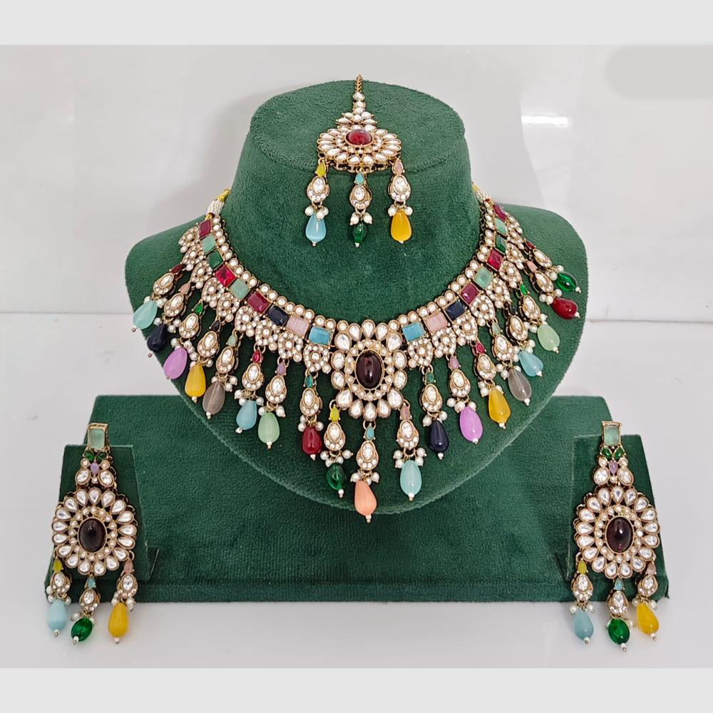 Rajwadi Collection Designer Pota Stone Pearl And Beads Choker Necklace Set