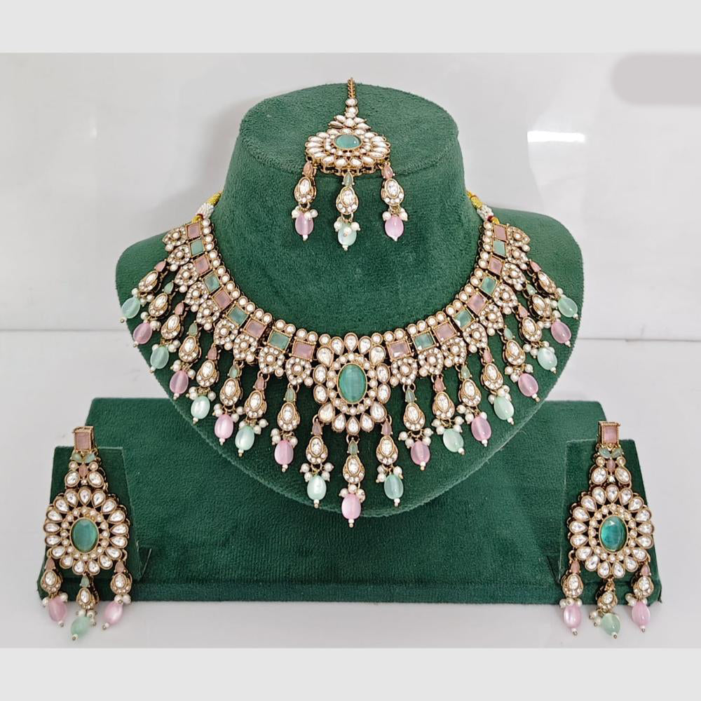 Rajwadi Collection Designer Pota Stone Pearl And Beads Choker Necklace Set