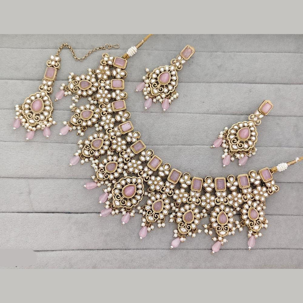 Rajwadi Collection Designer Pota Stone Pearl And Beads Necklace Set
