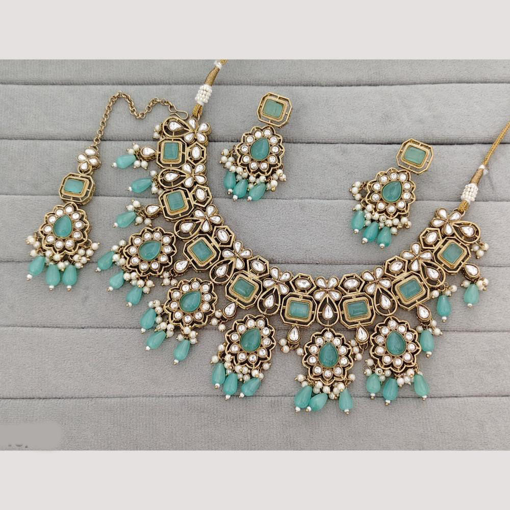 Rajwadi Collection Designer Pota Stone Pearl And Beads Necklace Set
