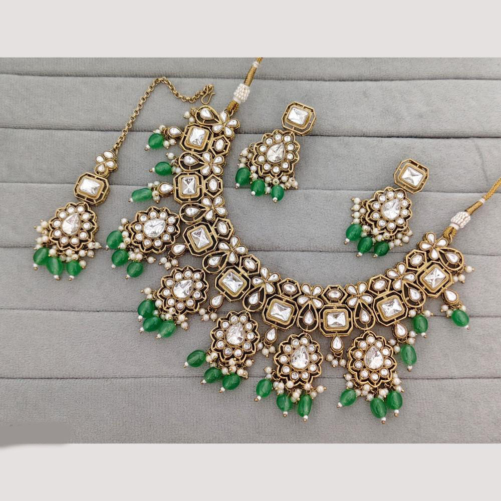 Rajwadi Collection Designer Pota Stone Pearl And Beads Necklace Set 