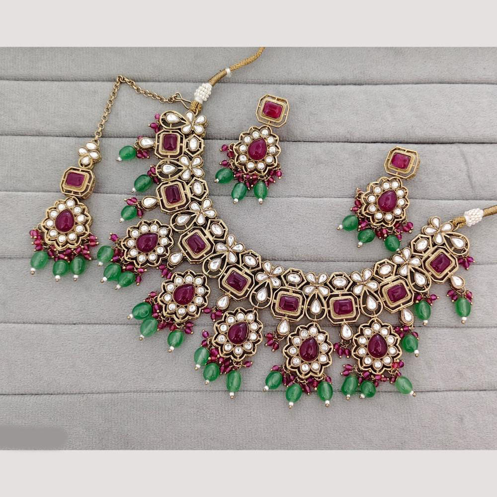Rajwadi Collection Designer Pota Stone Pearl And Beads Necklace Set