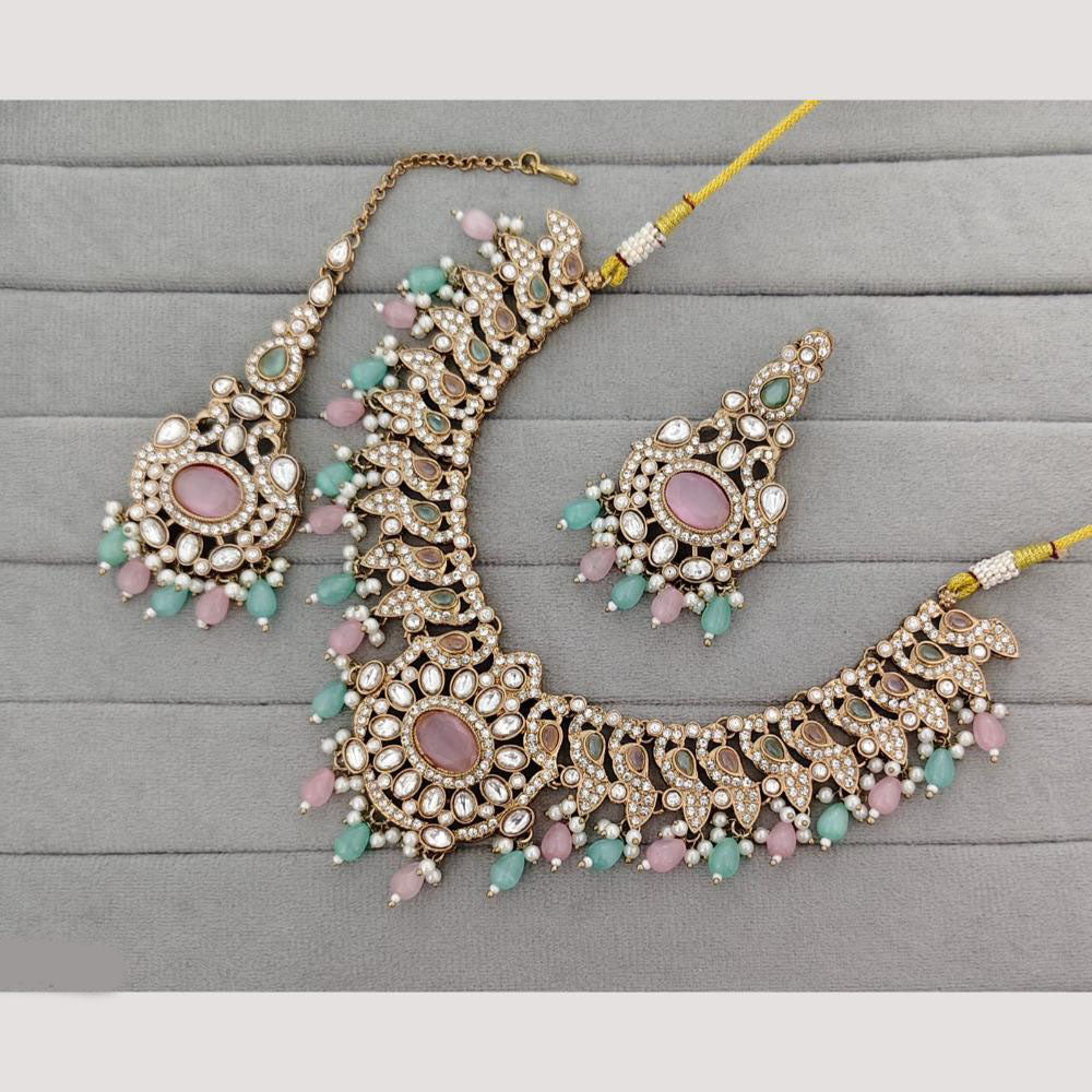 Rajwadi Collection Designer Pota Stone Pearl And Beads Necklace Set