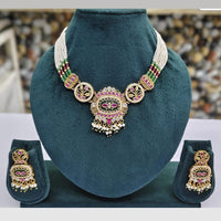 Rajwadi Collection Designer Pota Stone Pearl And Beads Necklace Set 