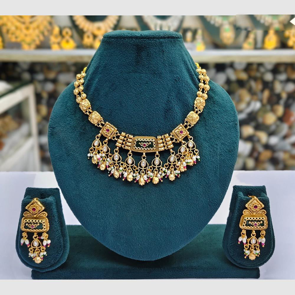 Rajwadi Collection Designer Pota Stone Pearl And Beads Necklace Set 