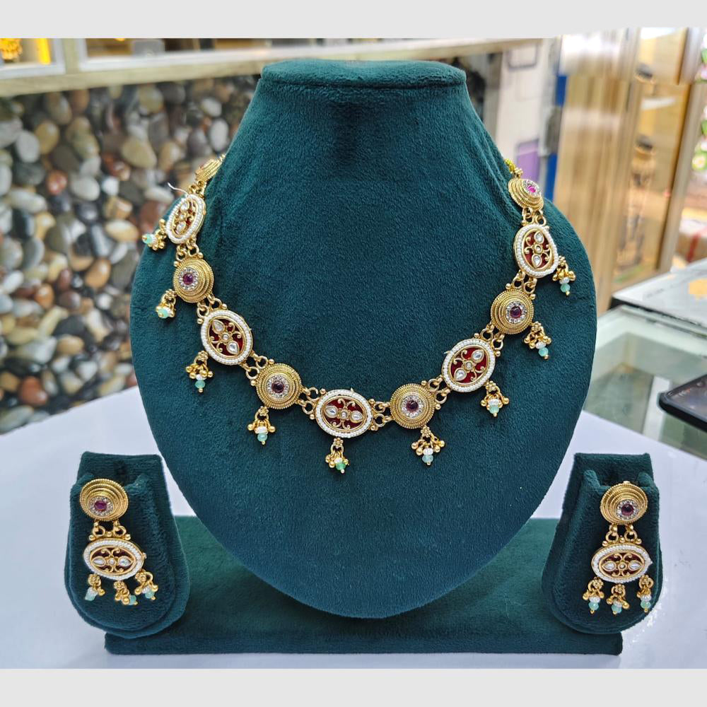 Rajwadi Collection Designer Pota Stone Pearl And Beads Necklace Set 