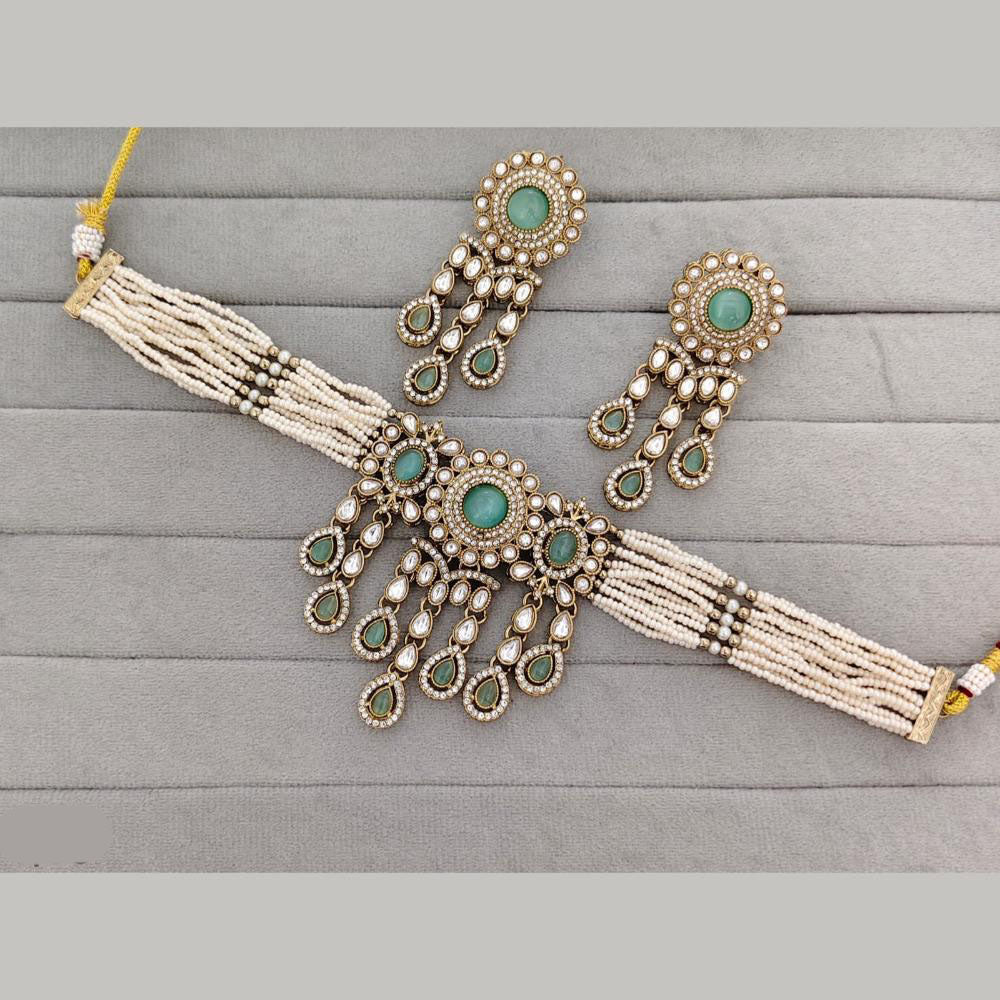 Rajwadi Collection Designer Pota Stone And Pearl Choker Necklace Set