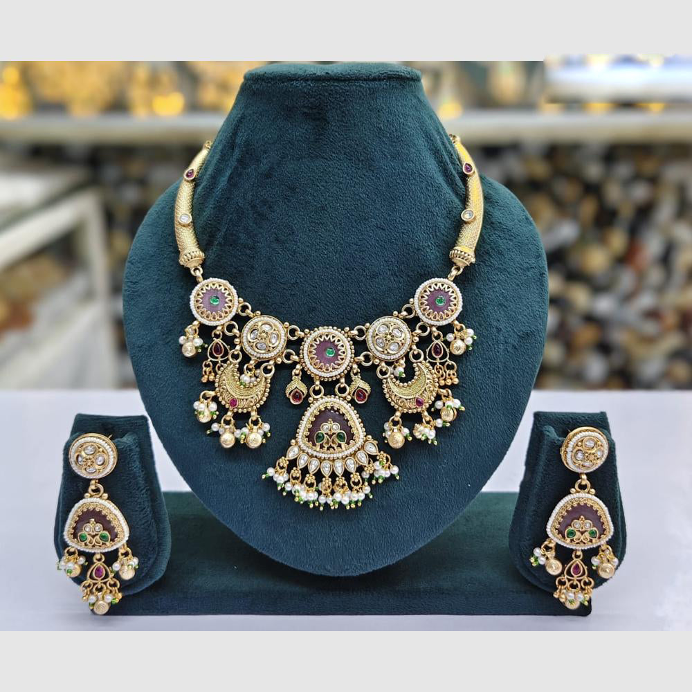 Rajwadi Collection Designer Pota Stone Pearl And Beads Necklace Set 