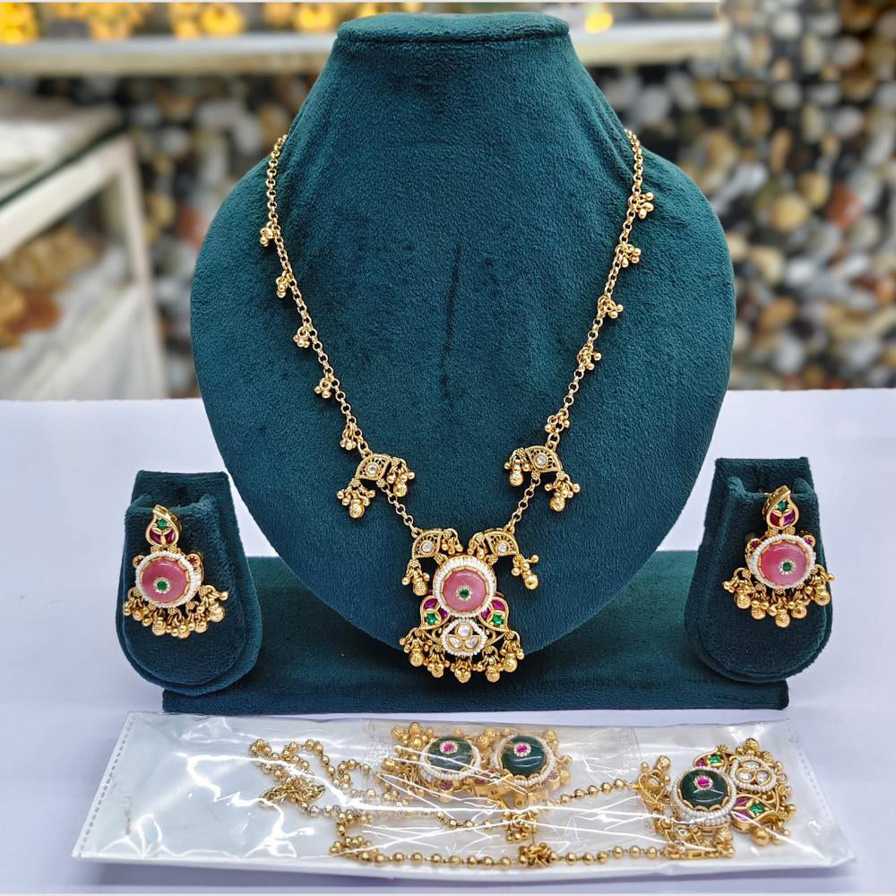 Rajwadi Collection Designer Pota Stone Pearl And Beads Necklace Set 
