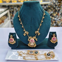 Rajwadi Collection Designer Pota Stone Pearl And Beads Necklace Set 