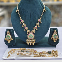 Rajwadi Collection Designer Pota Stone Pearl And Beads Necklace Set 