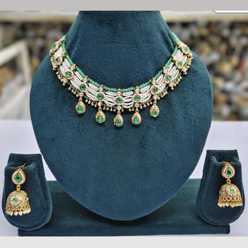 Rajwadi Collection Designer Pota Stone Pearl And Beads Necklace Set 