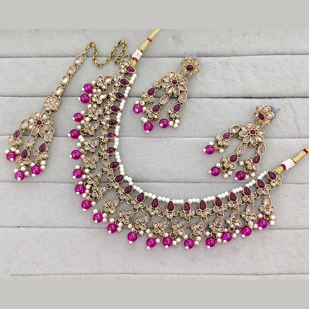 Rajwadi Collection Designer Pota Stone Pearl And Beads Necklace Set