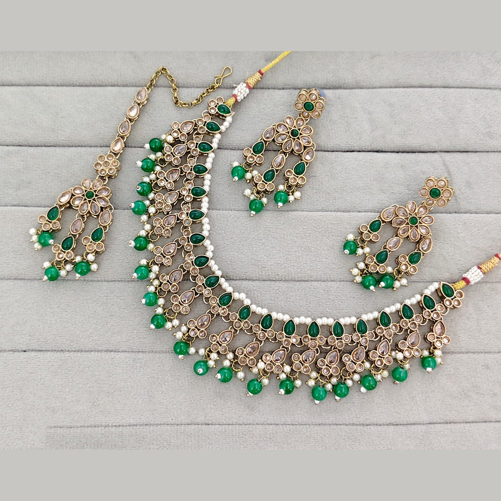 Rajwadi Collection Designer Pota Stone Pearl And Beads Necklace Set