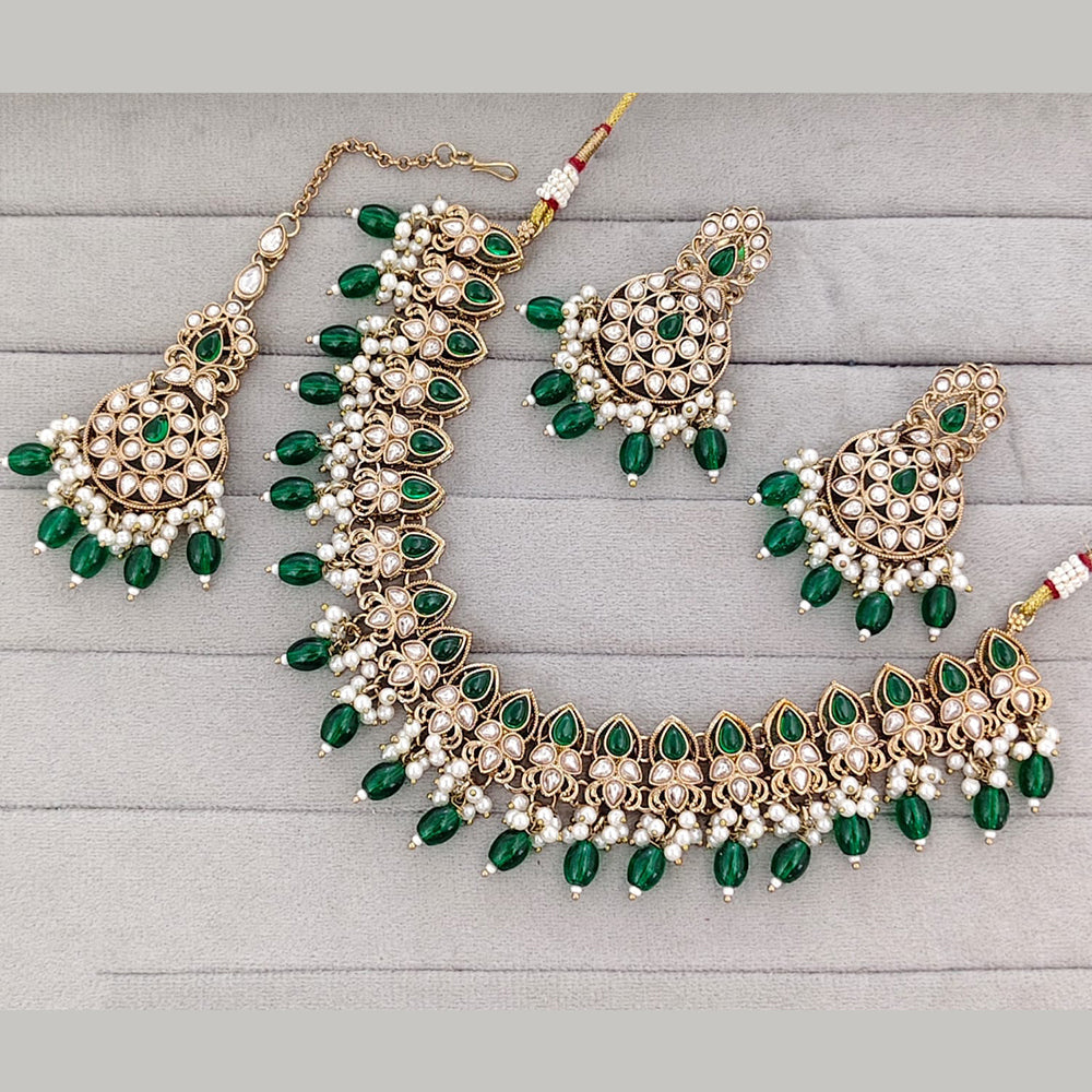Rajwadi Collection Royal Kundan Pota Stone Pearl And Beads Necklace Set