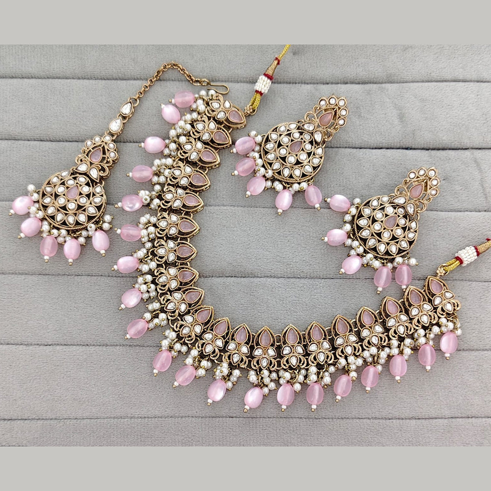 Rajwadi Collection Royal Kundan Pota Stone Pearl And Beads Necklace Set