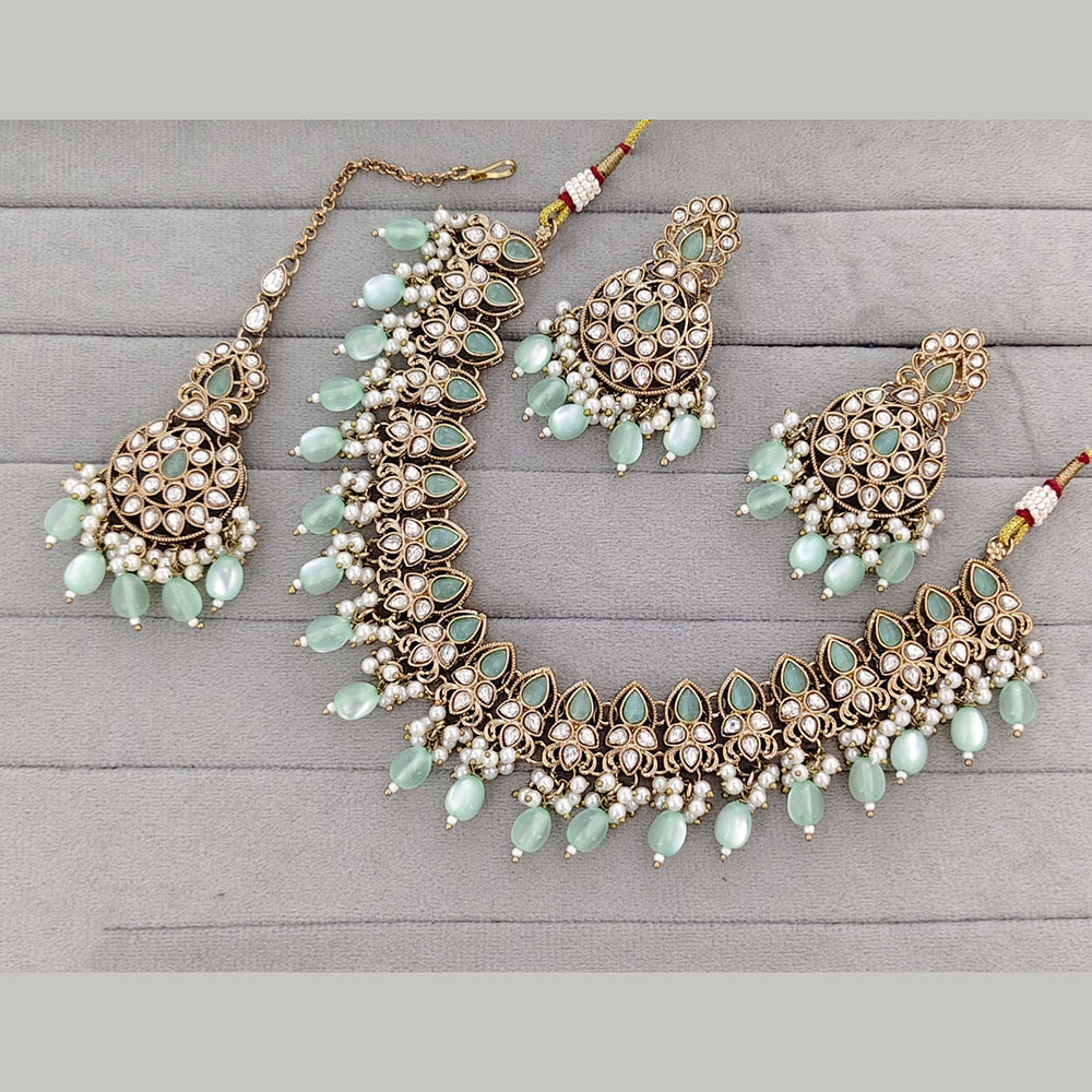 Rajwadi Collection Royal Kundan Pota Stone Pearl And Beads Necklace Set