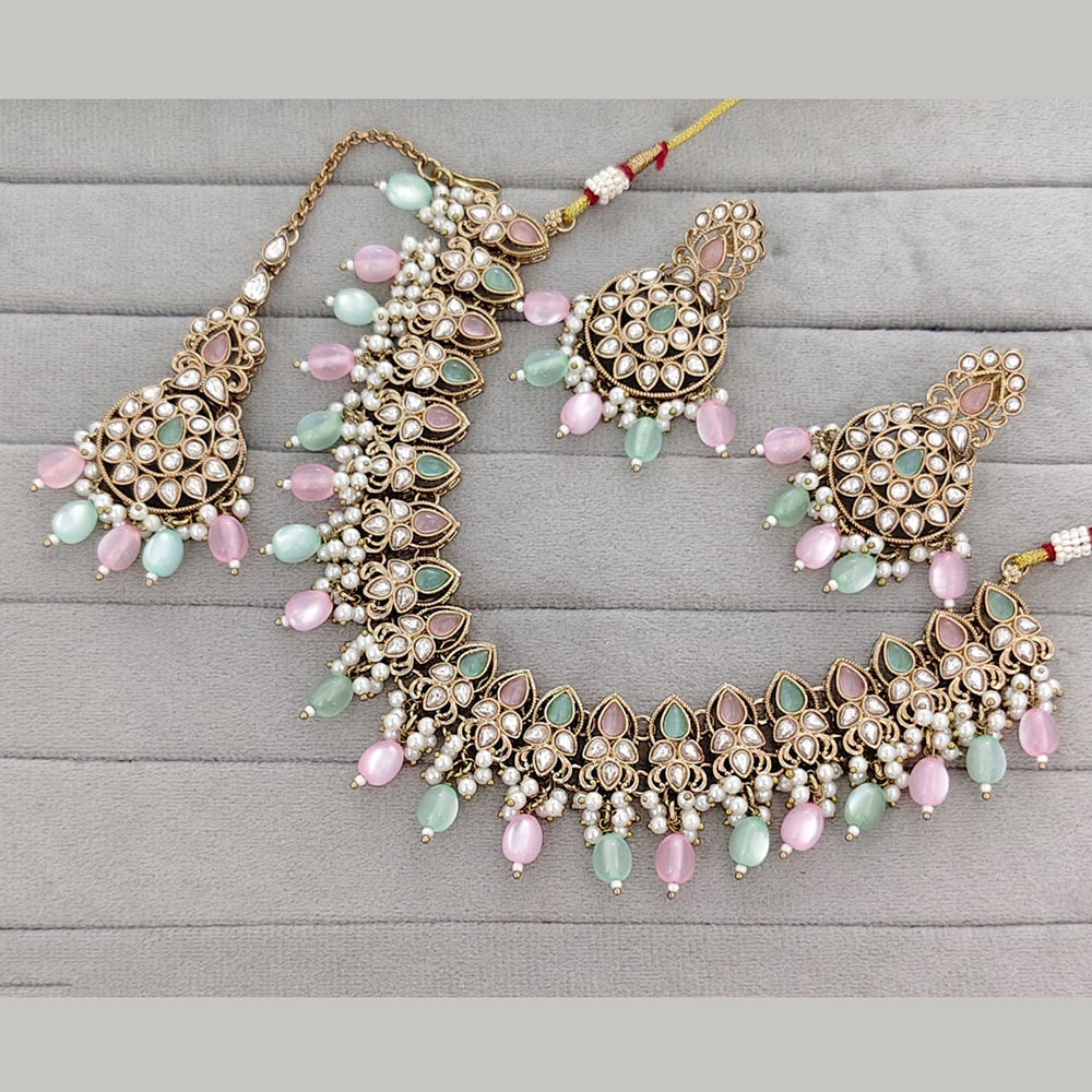 Rajwadi Collection Royal Kundan Pota Stone Pearl And Beads Necklace Set
