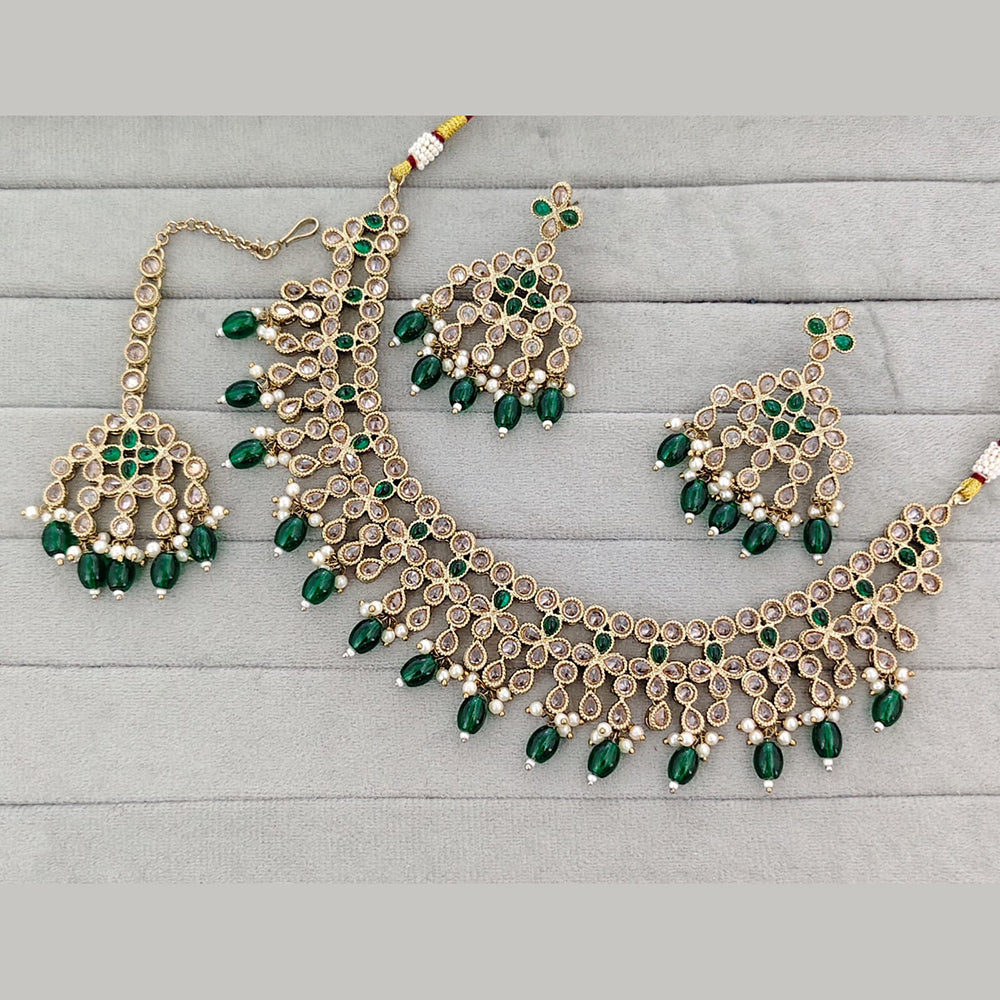 Rajwadi Collection Luxury Kundan Pota Stone Pearl And Beads Necklace Set