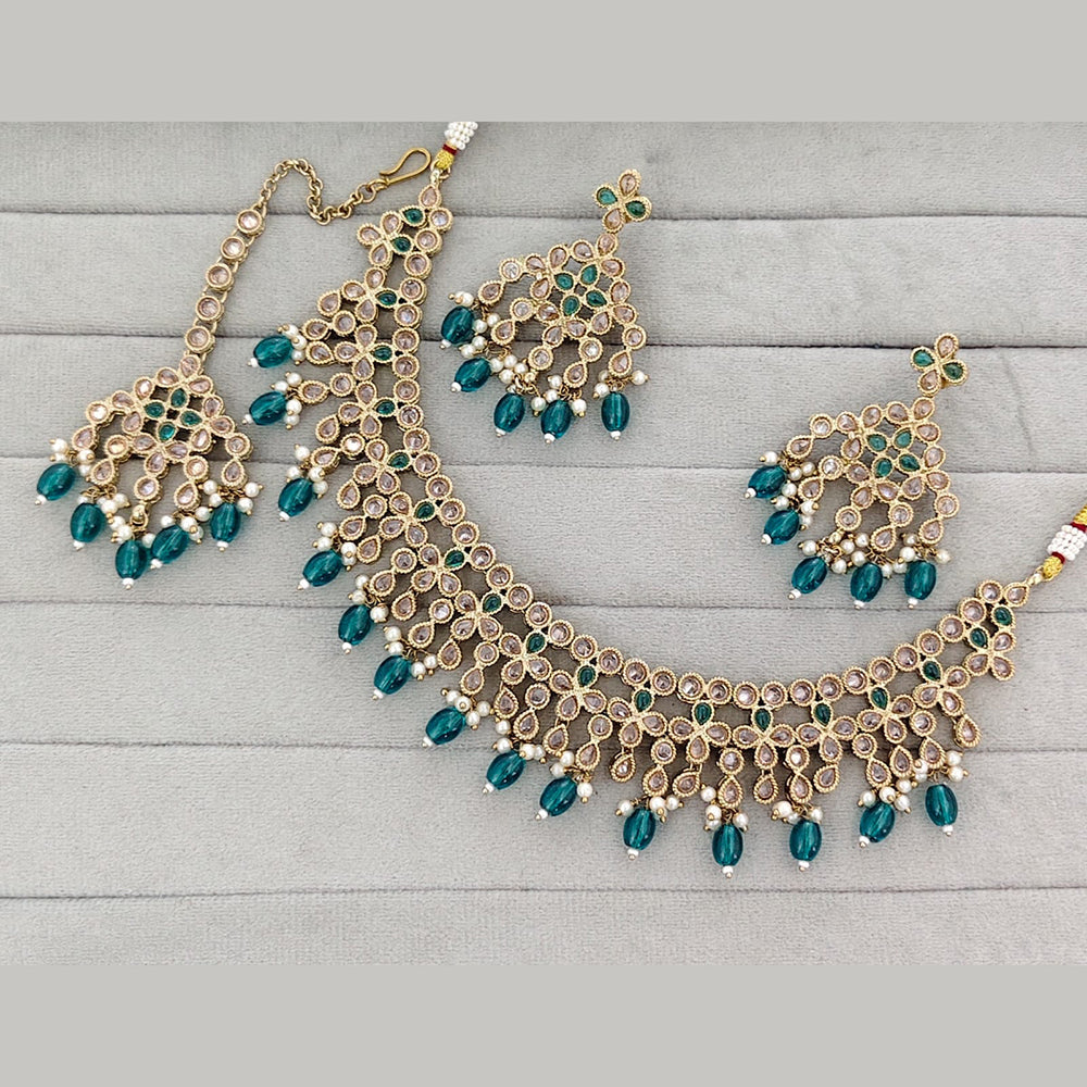 Rajwadi Collection Luxury Kundan Pota Stone Pearl And Beads Necklace Set