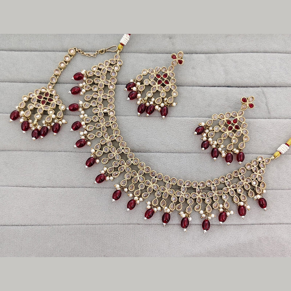 Rajwadi Collection Luxury Kundan Pota Stone Pearl And Beads Necklace Set