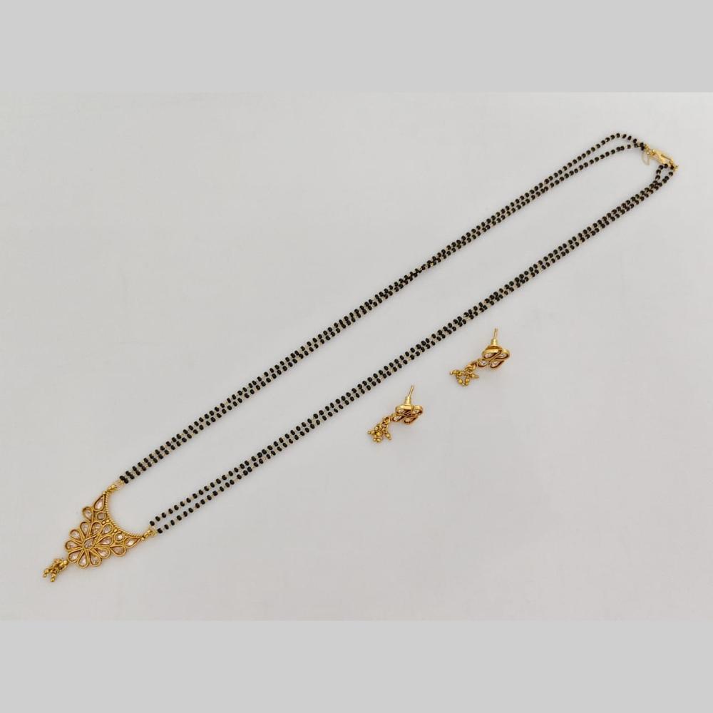 Rajwadi Collection Crystal Stone And Black Beads Traditional Mangalsutra