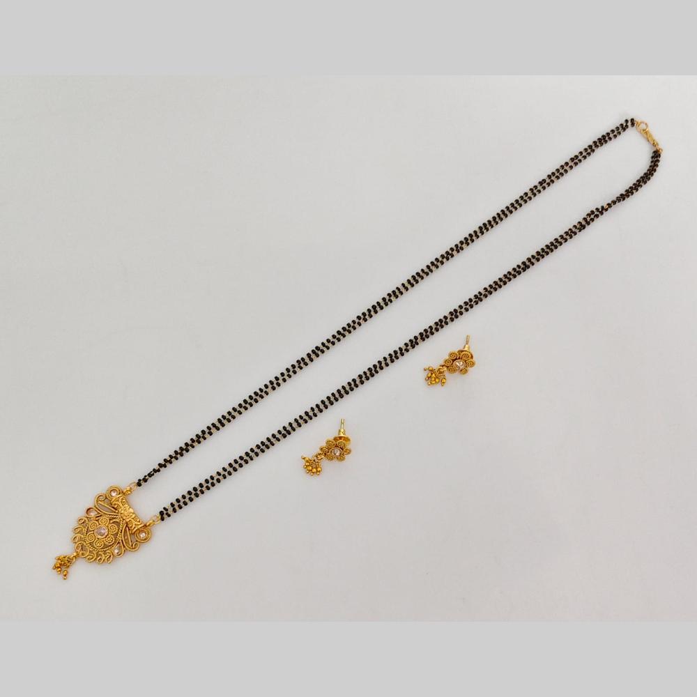 Rajwadi Collection Crystal Stone And Black Beads Traditional Mangalsutra