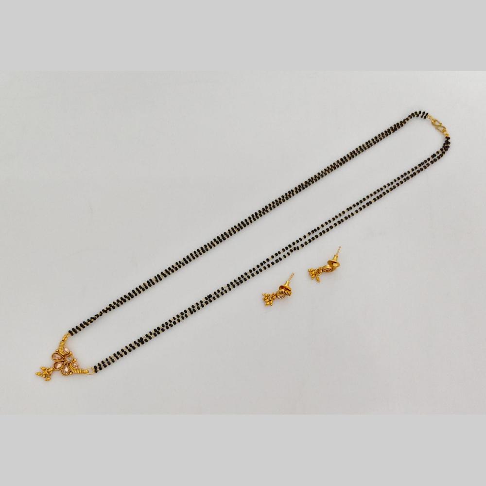Rajwadi Collection Crystal Stone And Black Beads Traditional Mangalsutra