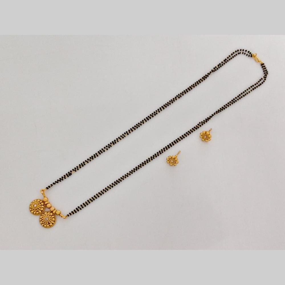Rajwadi Collection Crystal Stone And Black Beads Traditional Mangalsutra