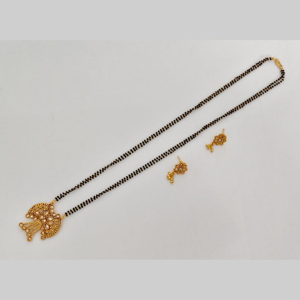 Rajwadi Collection Crystal Stone And Black Beads Traditional Mangalsutra
