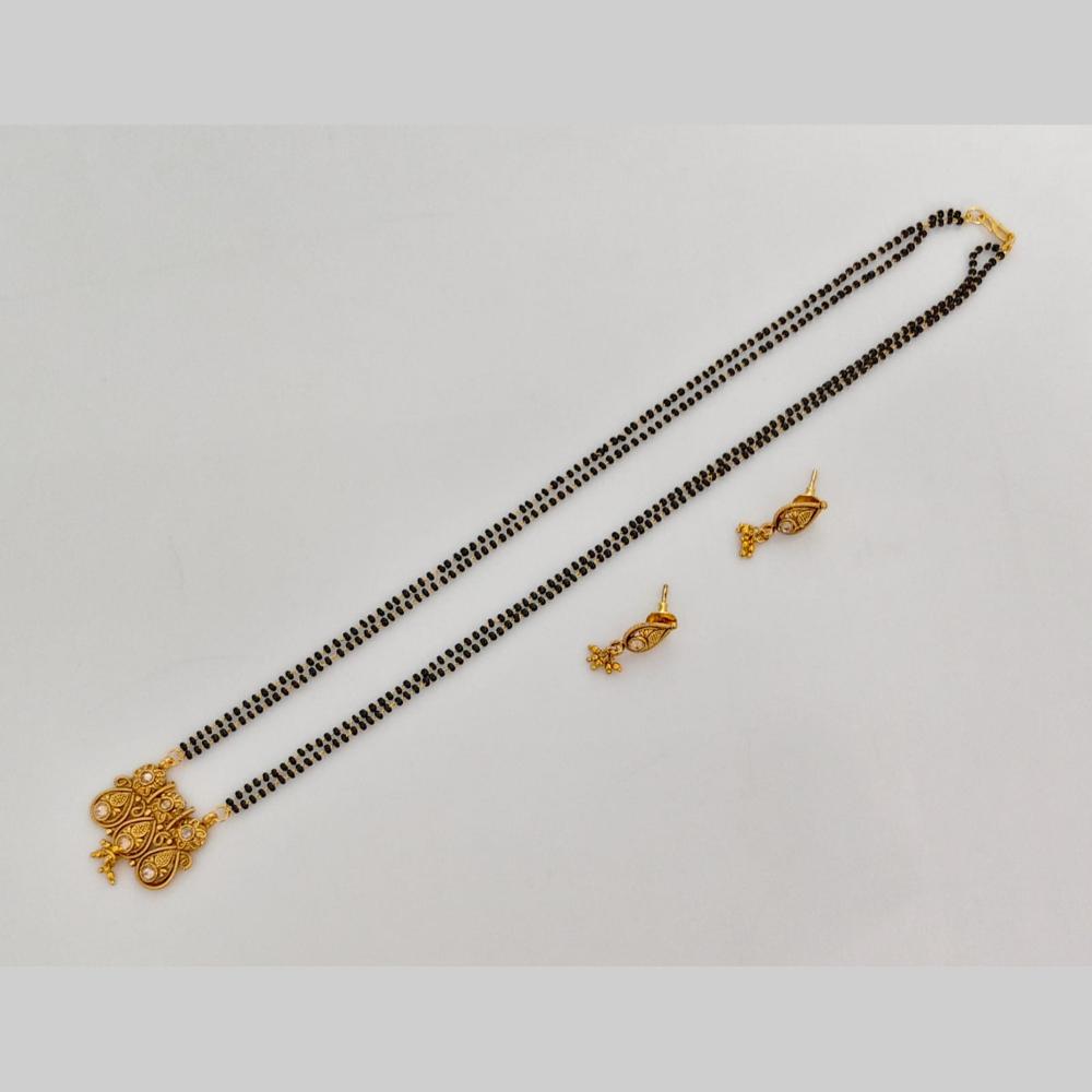 Rajwadi Collection Crystal Stone And Black Beads Traditional Mangalsutra