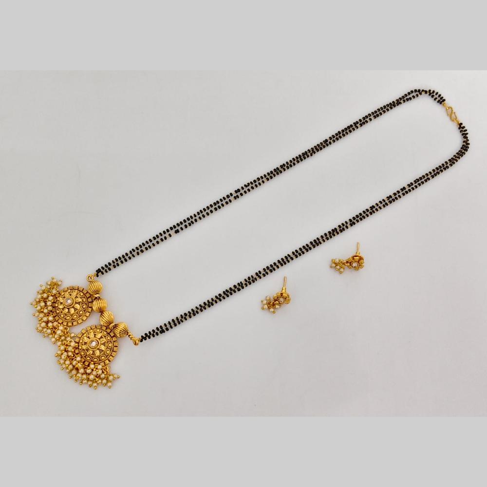 Rajwadi Collection Crystal Stone And Black Beads Traditional Mangalsutra