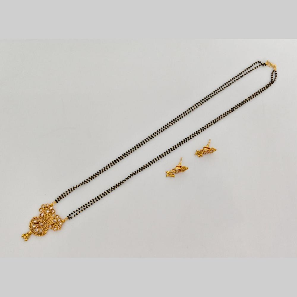 Rajwadi Collection Crystal Stone And Black Beads Traditional Mangalsutra