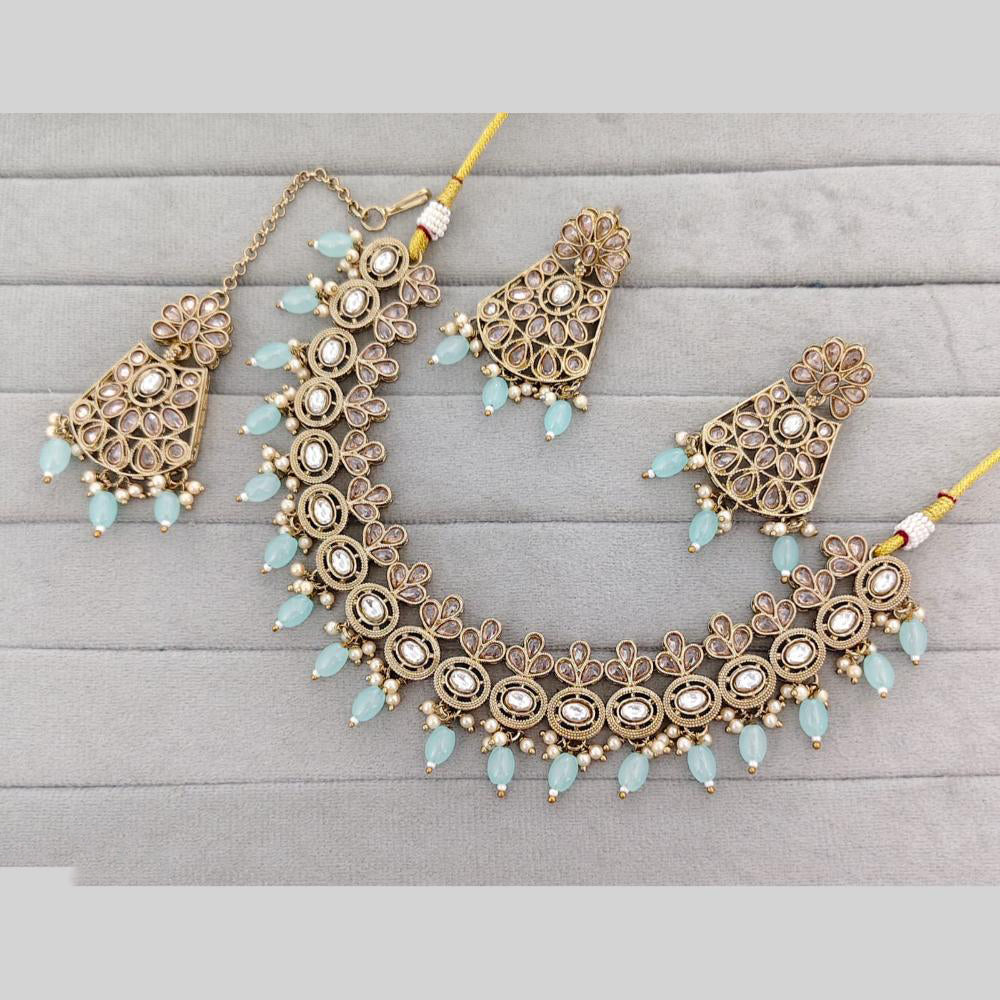Rajwadi Collection Crystal Stone Pearl And Beads Statement Necklace Set