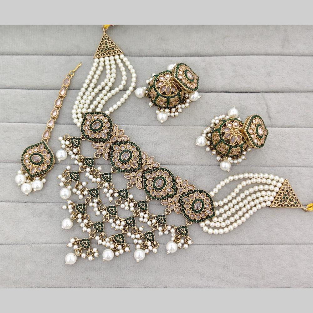 Rajwadi Collection Crystal Stone And Pearl Statement Choker Necklace Set