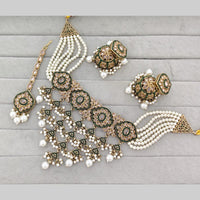 Rajwadi Collection Crystal Stone And Pearl Statement Choker Necklace Set