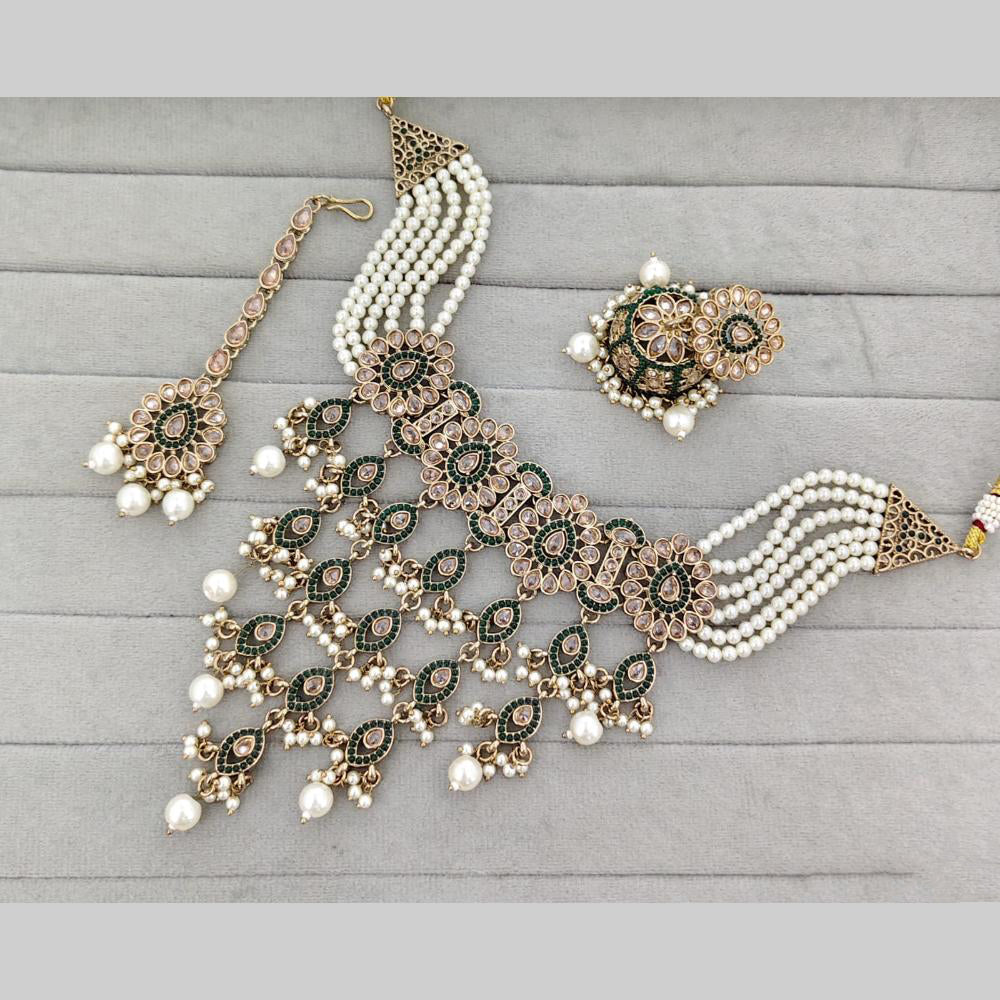 Rajwadi Collection Crystal Stone And Pearl Statement Choker Necklace Set