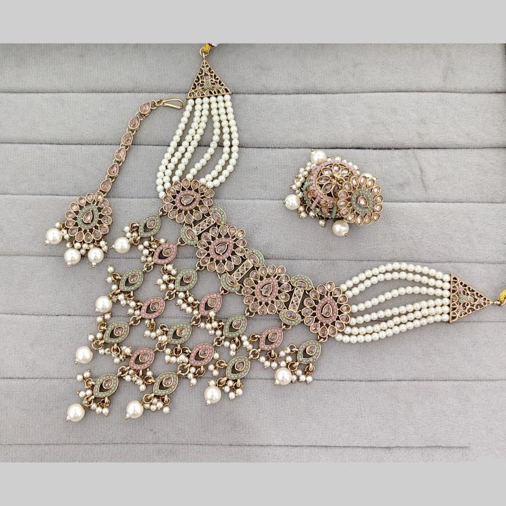 Rajwadi Collection Crystal Stone And Pearl Statement Choker Necklace Set