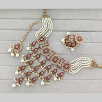 Rajwadi Collection Crystal Stone And Pearl Statement Choker Necklace Set
