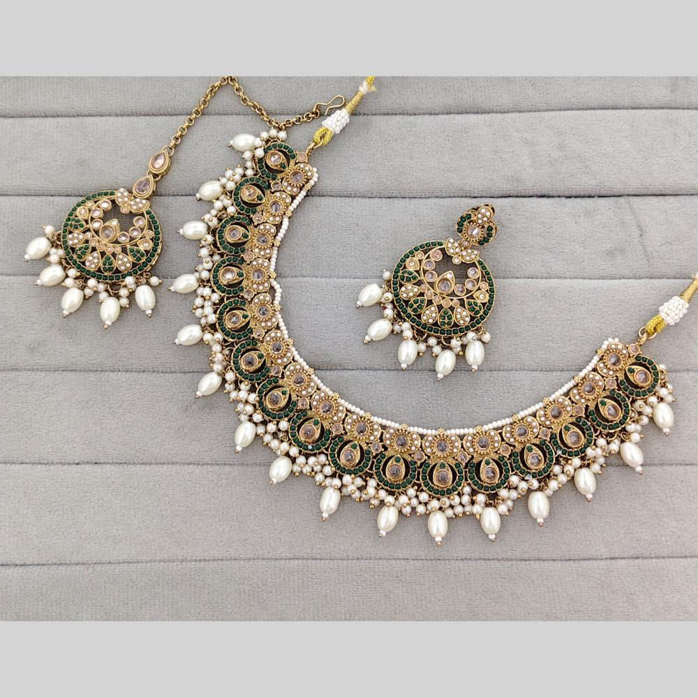 Rajwadi Collection Crystal Stone Pearl And Beads Statement Necklace Set