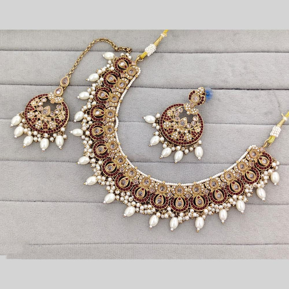 Rajwadi Collection Crystal Stone Pearl And Beads Statement Necklace Set