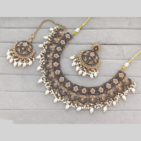 Rajwadi Collection Crystal Stone Pearl And Beads Statement Necklace Set