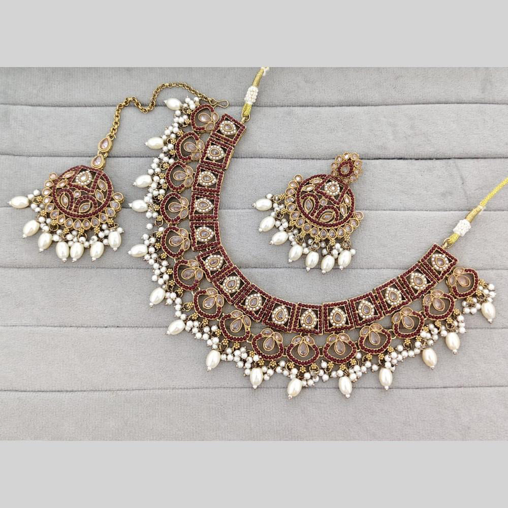 Rajwadi Collection Crystal Stone Pearl And Beads Statement Necklace Set