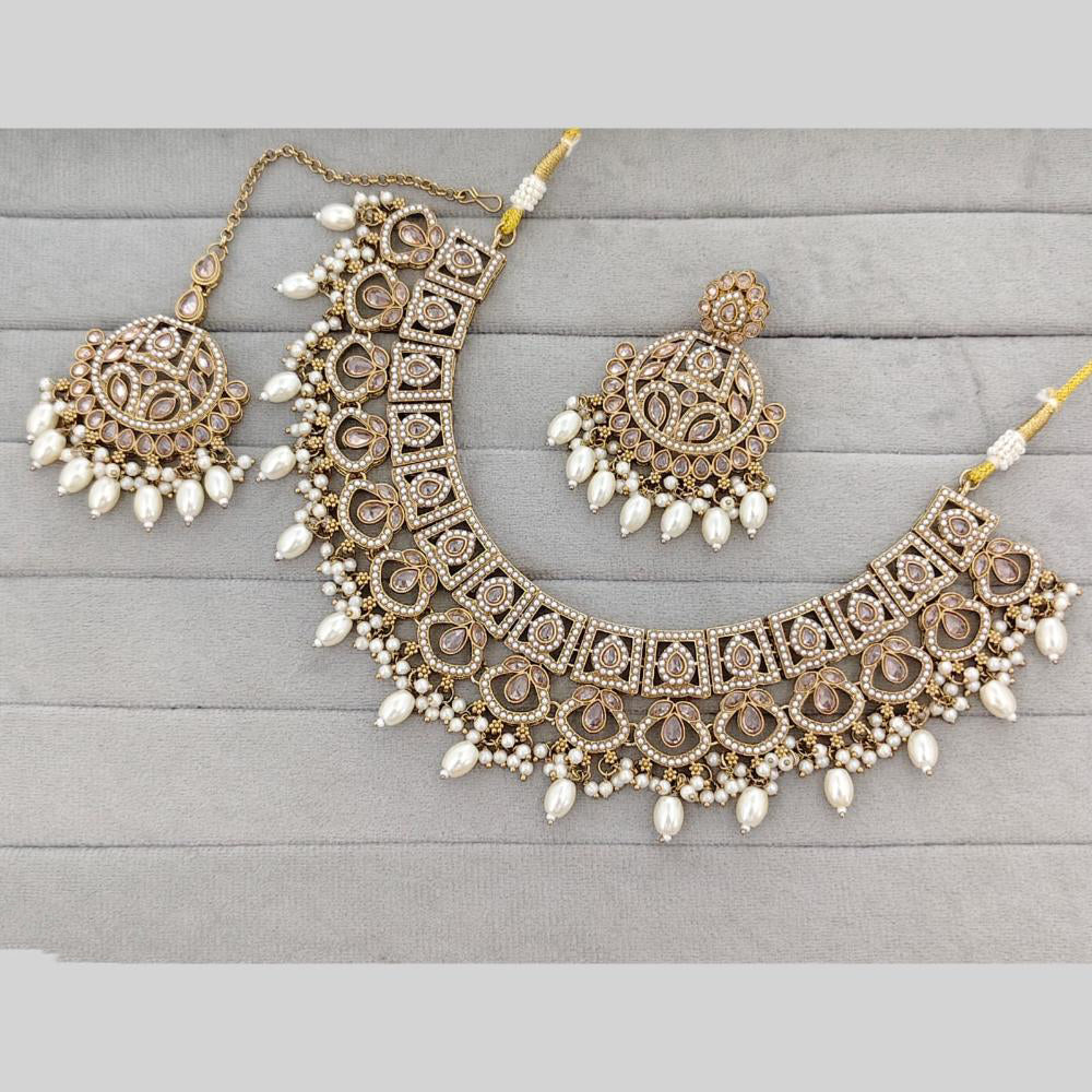 Rajwadi Collection Crystal Stone Pearl And Beads Statement Necklace Set